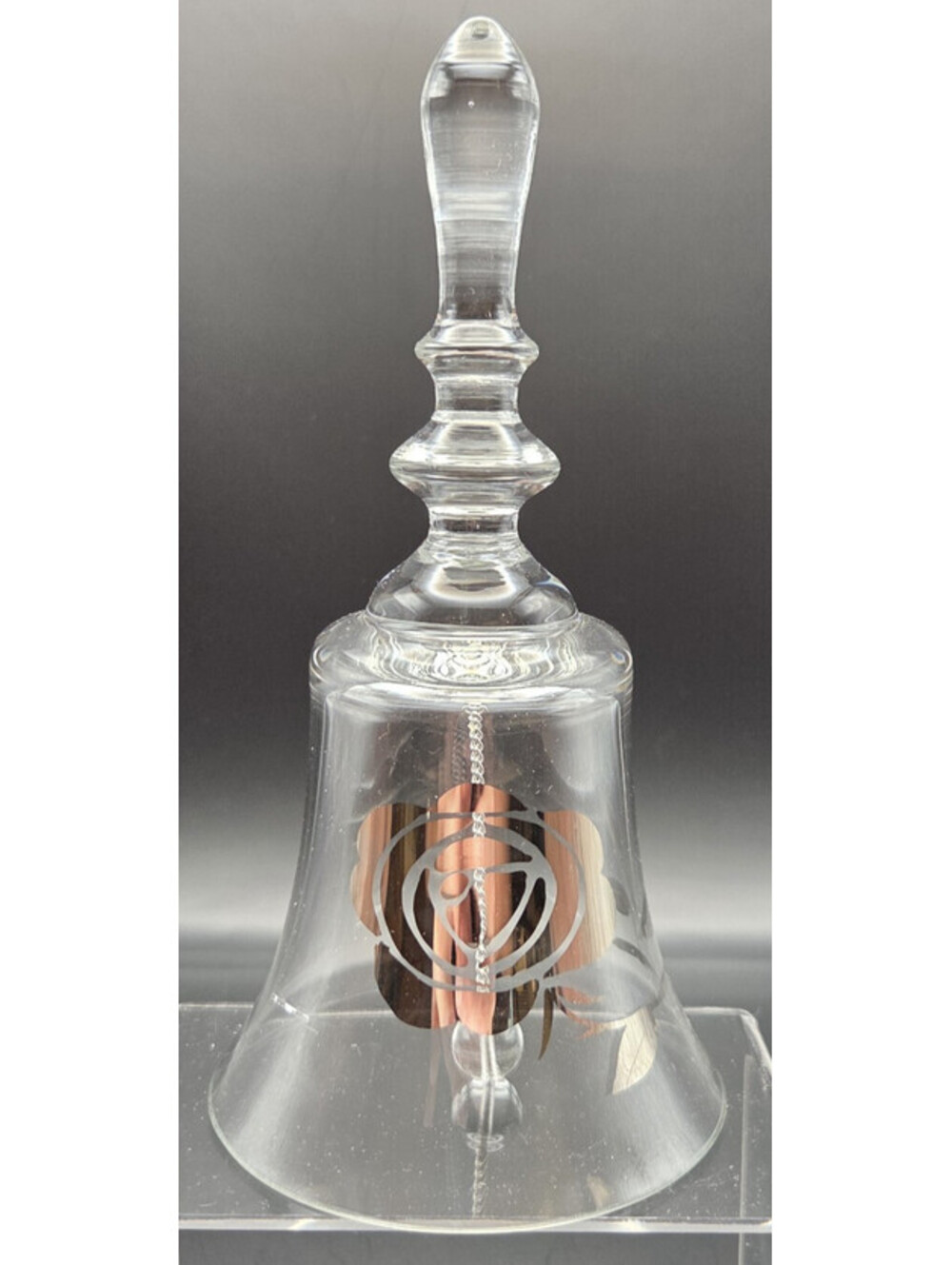 Crystal Clear Industries Mouth Blown Crystal Bell Rose Imprint 7.5 inch tall